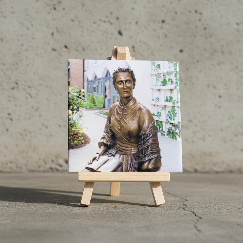 Tile with a small wooden easel stand