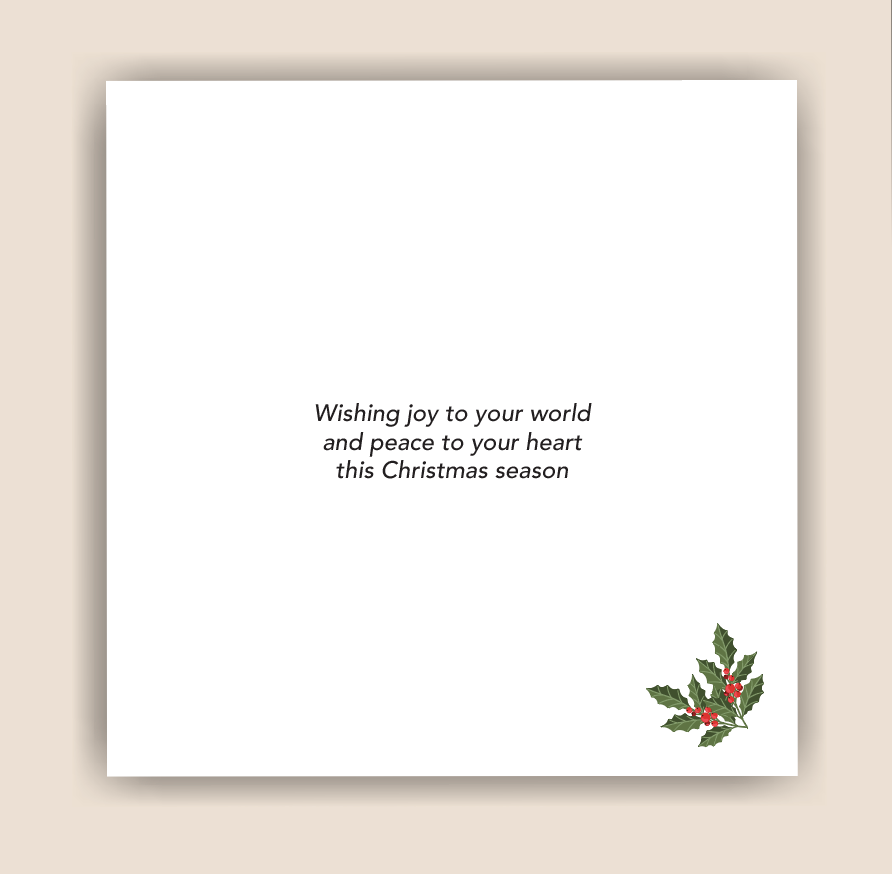 Mercy Christmas Card with Holly wreath and writing inside