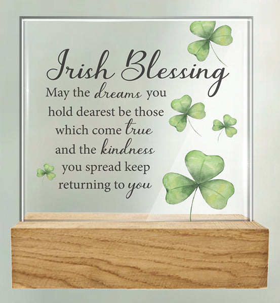 Glass Plaque/Wood Base/Irish Blessing