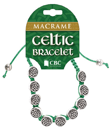Macrame Celtic Bracelet/Green/Metal Beads