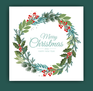 Mercy Christmas Card with Holly wreath and writing inside